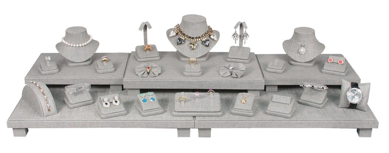 Grey linen jewelry display set 35