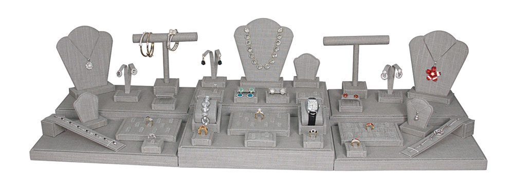 Grey linen jewelry displays on sale